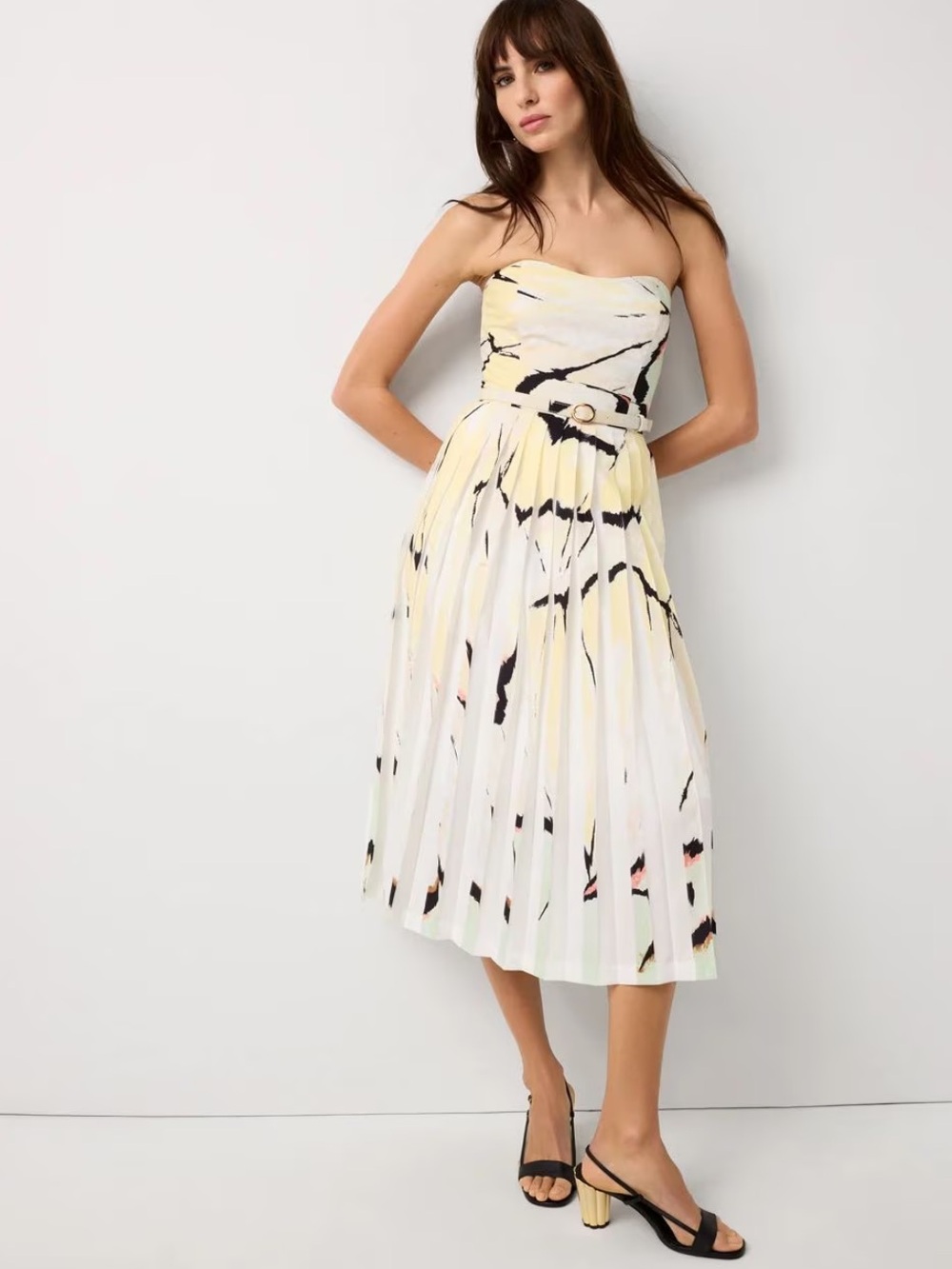 White House Black Market Strapless Fit & Flare Dress 2 Abstract Pleated Lined